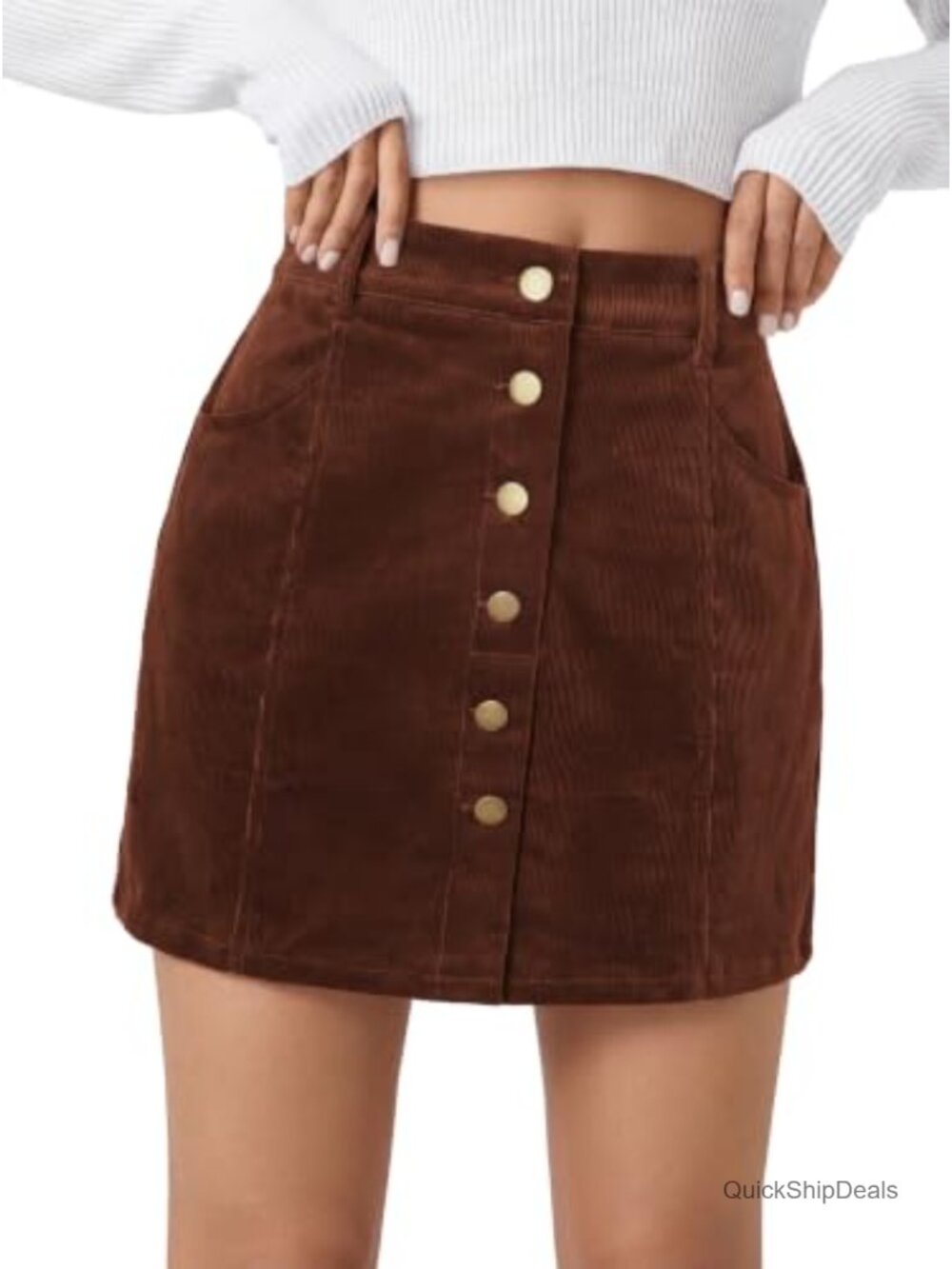 Corduroy Mini Skirt High Waisted A-Line with Pockets